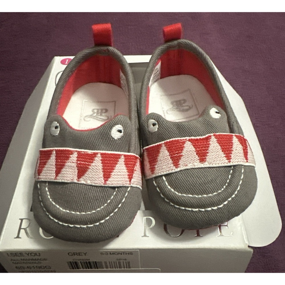 Rosieโ Pope Infant 3-6 Months I See You Crib Embroidered Shoes Gray Pre-walker